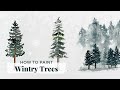 How To Paint Winter Trees - My mini watercolor practice for winter trees with snow and mist