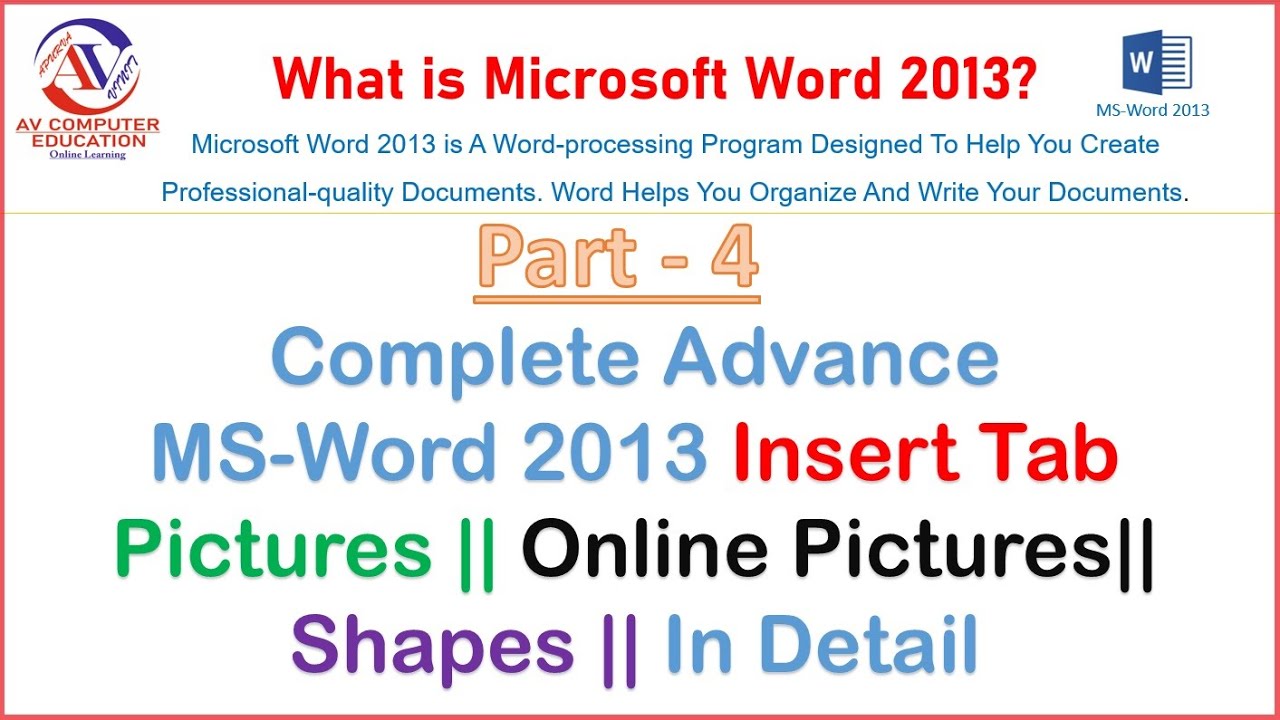 MS Word 2013 Part 4 Insert Tab in Hindi YouTube