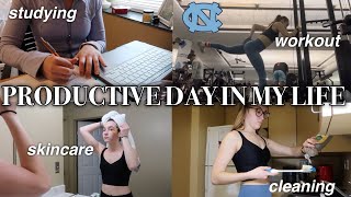 PRODUCTIVE & REALISTIC DAY IN MY LIFE @ UNC! ~ workout, everything showers, & studying