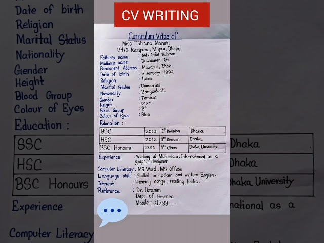 How to write a CV |Curriculum vitae | #shorts 228 #youtubeshorts #cvwriting class=