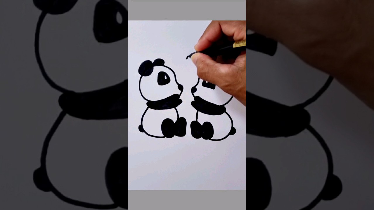 Lindo casal de pandas apaixonados desenho simples e mínimo de