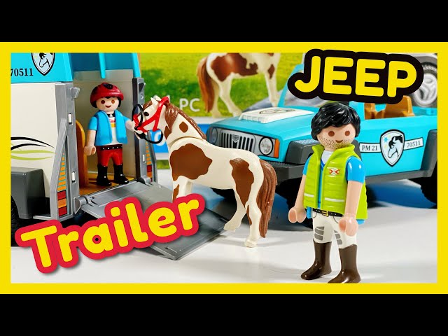 NEW** Playmobil Jeep and Horse Trailer with Dad and Son Riders