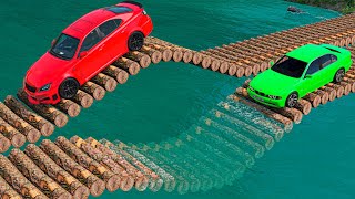 Cars vs 2 Log Bridges and Deep Water - BeamNG.Drive # 1