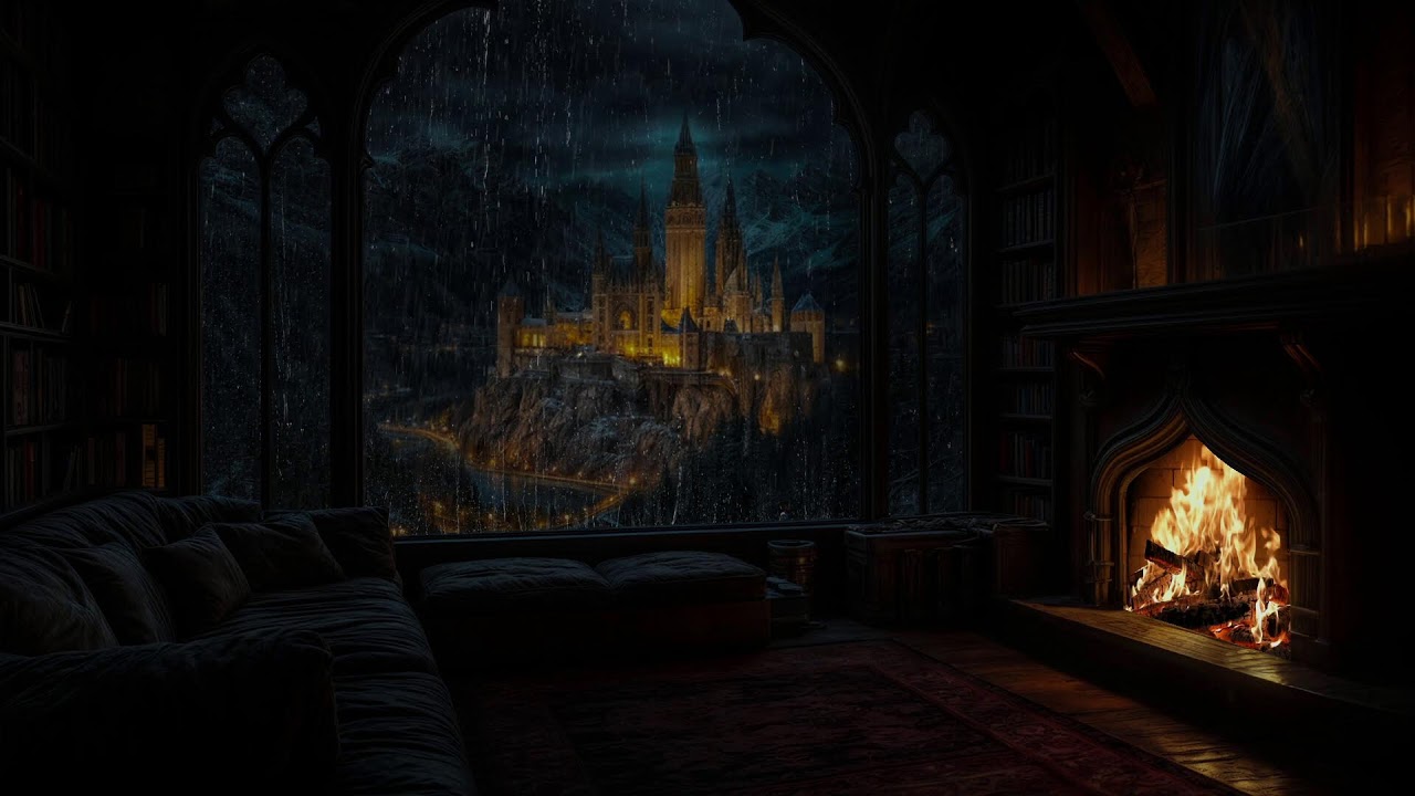 (No Ads) Dark Castle Rain 🌧️ | Warm Fireplace & Soothing Rain Sounds for Deep Sleep • Anxiety Relief