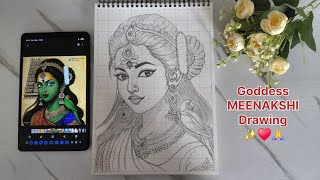 Maa Meenakshi Drawing Step by Step 🪔 | Beautiful Pencil Sketch Tutorial | Divine Art#art #drawing ♥️