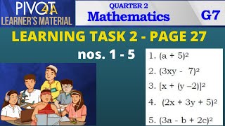 Product of Polynomials - Grade 7 learning task 2 nos. 1-5 page 27
