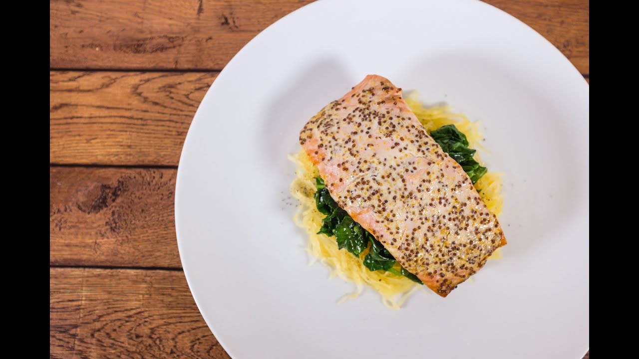 Buttery Soft Baked Dijon Mustard Salmon with 15Minute Spaghetti Squash
