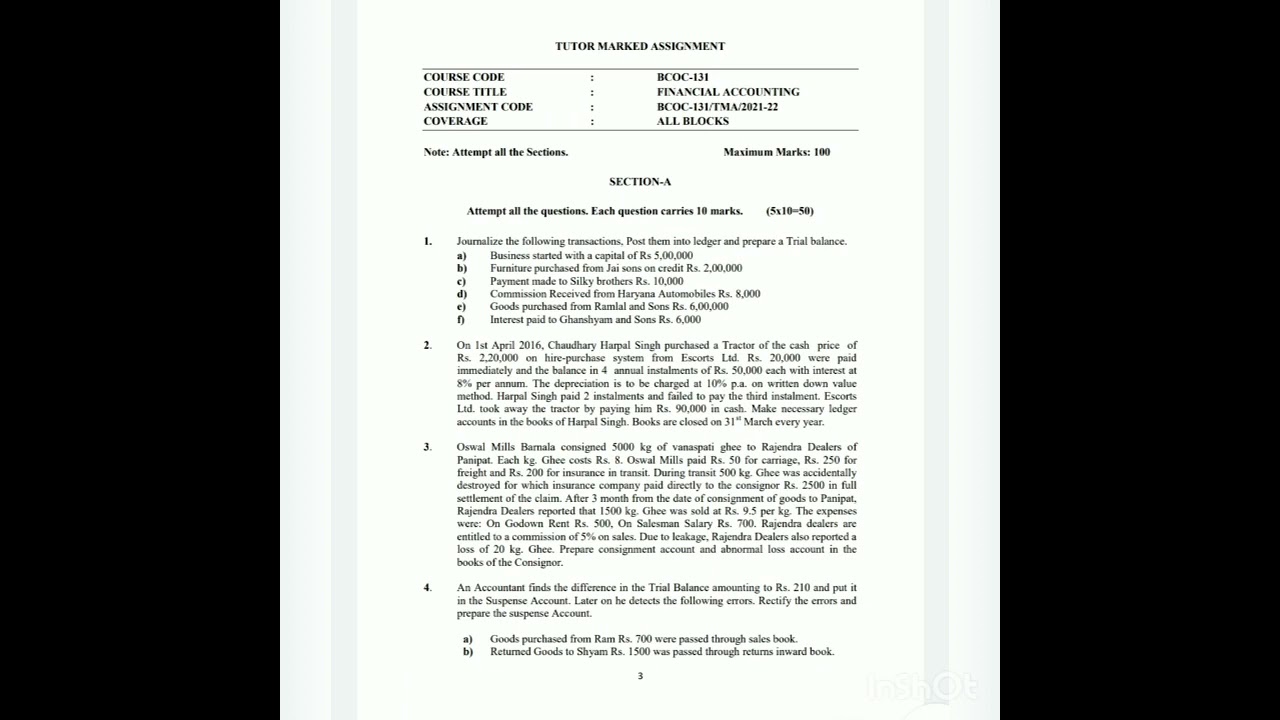 IGNOU ASSIGNMENT SOLUTION BCOC 131 FINANCIAL ACCOUNTING 2021-2022