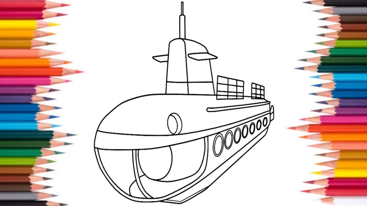 Submarine drawing🖌️🎨 for kids | Submarine Colouring 🖌️🎨 easy step🪜 by ...