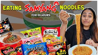 Eating all Flavors of *SAMYANG BULDAK* Noodles for 24 Hour | Food Challenge