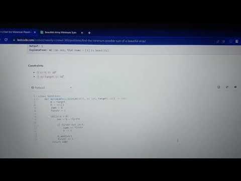 find the minimum possible sum of a beautiful array #python #leetcodechallenge #leetcode
