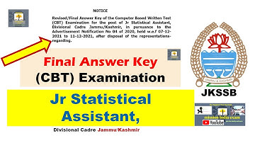 JKSSB Junior Statistical Assistant, Final Answer Key (CBT) Examination