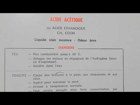 Produits chimiques(DANGERS ET PRÉCAUTIONS):Acide acétique et Alcools.