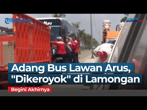 Viral Video Sopir Truk Adang Bus Lawan Arus Malah \