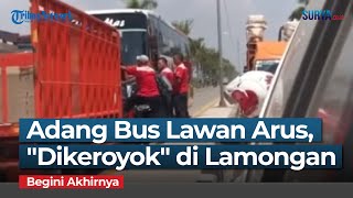 Viral Video Sopir Truk Adang Bus Lawan Arus Malah \