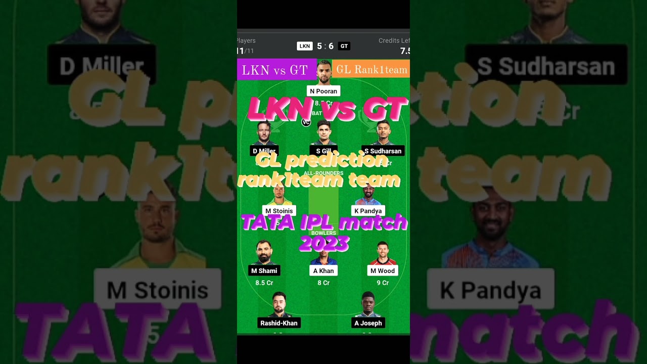 LKN vs GT dream 11 GL prediction rank1team team 