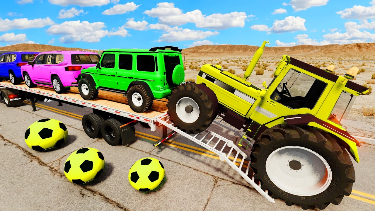 Flatbed Truck Mcqueen | Transportation with Truck - Pothole vs Car #14 - BeamNG.Drive