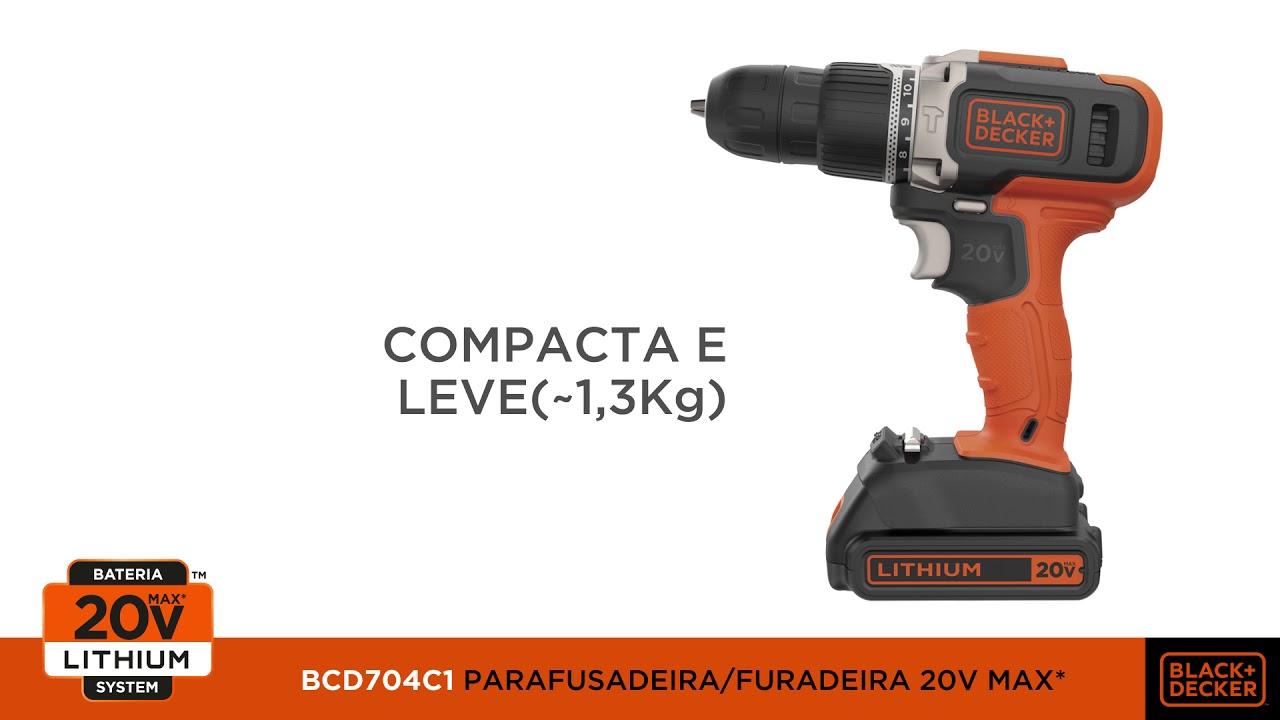 BLACK+DECKER - PARAFUSADEIRA/FURADEIRA  20V MAX* - BCD704C1
