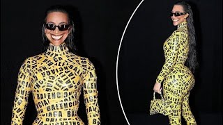 Celebrity Kim Kardashian at Balenciaga's Paris Fashion Week Show but her steps are replaced with robot sounds Net Worth