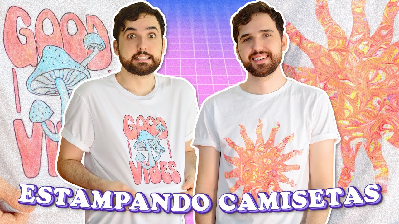 COMO ESTAMPAR CAMISETA EM CASA: Estampa com giz de cera + lixa e tie dye marmorizado com espuma