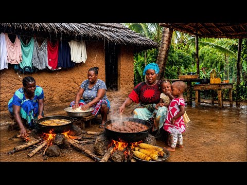 LIVE 🔴 Cozy Rainy Evening in Our African Village 🌧️❤️Juicy Homemade Meatballs & Soft African Buns