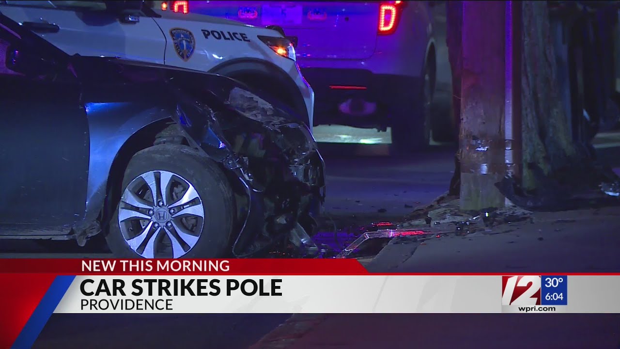 Car slams into pole in Providence - YouTube