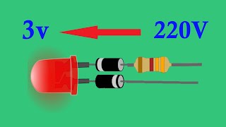 How to Light up 3v LED with 220v Power using Diode 1N4007 and 100k Resistor