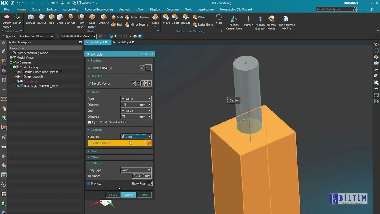 Siemens NX Temel CAD Eğitimi - Extrude ve Revolve