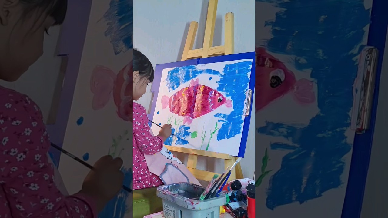 4-year-old kid artist Mia Mai painting a fish | Acrylic painting | Mia Mai Art