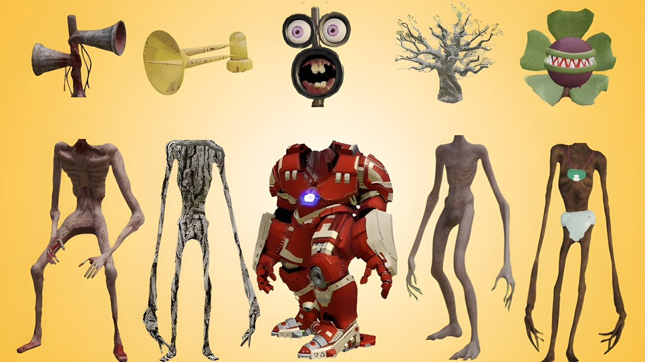 WRONG HEADS HOUSE HEAD, SIREN HEAD MEGAHORN, SIREN HEAD GODZILA, SIREN HEAD CRANE, SIREN HEAD HULK