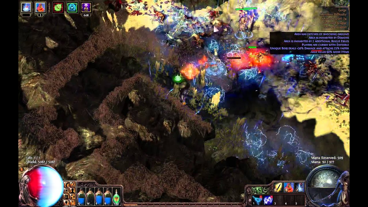 POE - triple StormCall totem & dual cursing - 74 Gorge