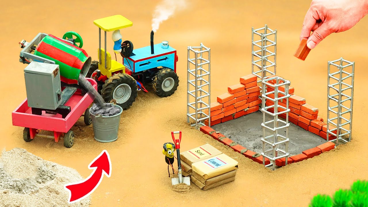 DIY Mini Tractor Science Project Builds A House Construction by Concrete | diy mini construction