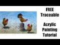 FREE traceable / How to paint a loose, acrylic farm scene / step by step instructions