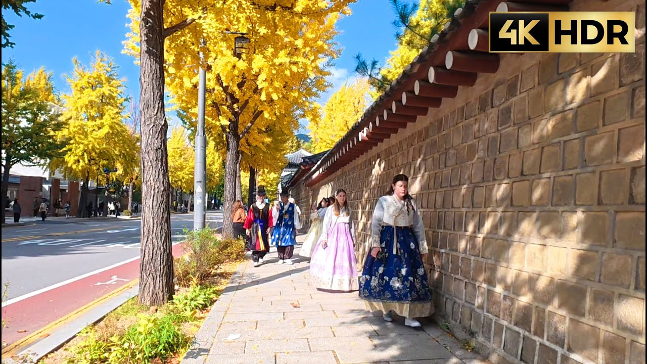 [4K]가을에 물든 경복궁 돌담길 걷기 🍁 | Autumn Walk from Gyeongbokgung to Anguk ...