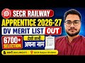 Railway Apprentice 2026 DV Merit List Out, SECR Raipur Apprentice Merit List 2026, SECR Apprentice