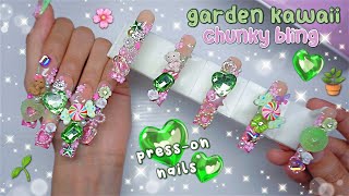 DIY XXL Flower Garden Nails Chunky Kawaii Bling Press On Full Set