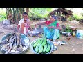 santali tribe grandma cooking dry fish &amp; ridge gourd recipe for their lunch||rural village lifestyle