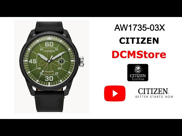 AW1735-03X Citizen Avion Green Dial Leather Strap - YouTube