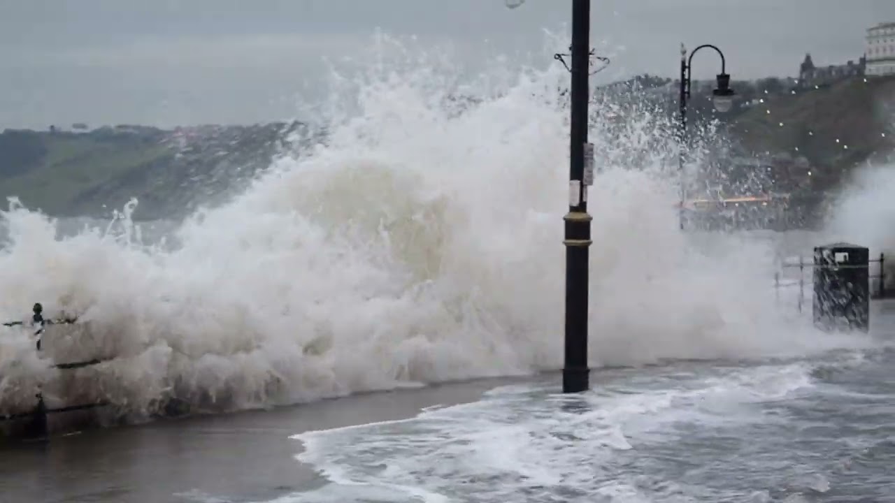 High tide on Foreshore Road, Scarborough 12 March 2024. Some flooding