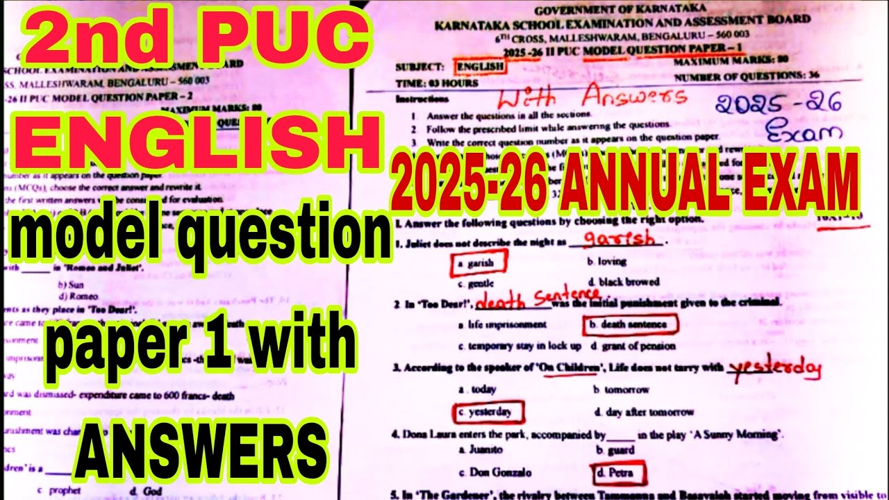 2nd PUC ENGLISH 🔥 MODEL QUESTION PAPER 1 with complete ANSWERS 🔥 2025-26 ANNUAL EXAM #english 