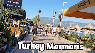 Marmaris Turkey 2023 Beach Side 1 August Walkiny Tour | 4K UHD 60fps