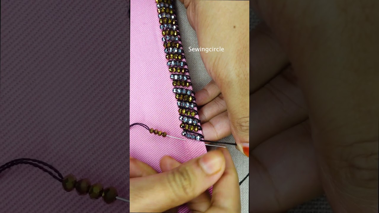 Elegant beaded border edge hand embroidery #embroidery #loopstitch #handembroidery #beginnersstitch