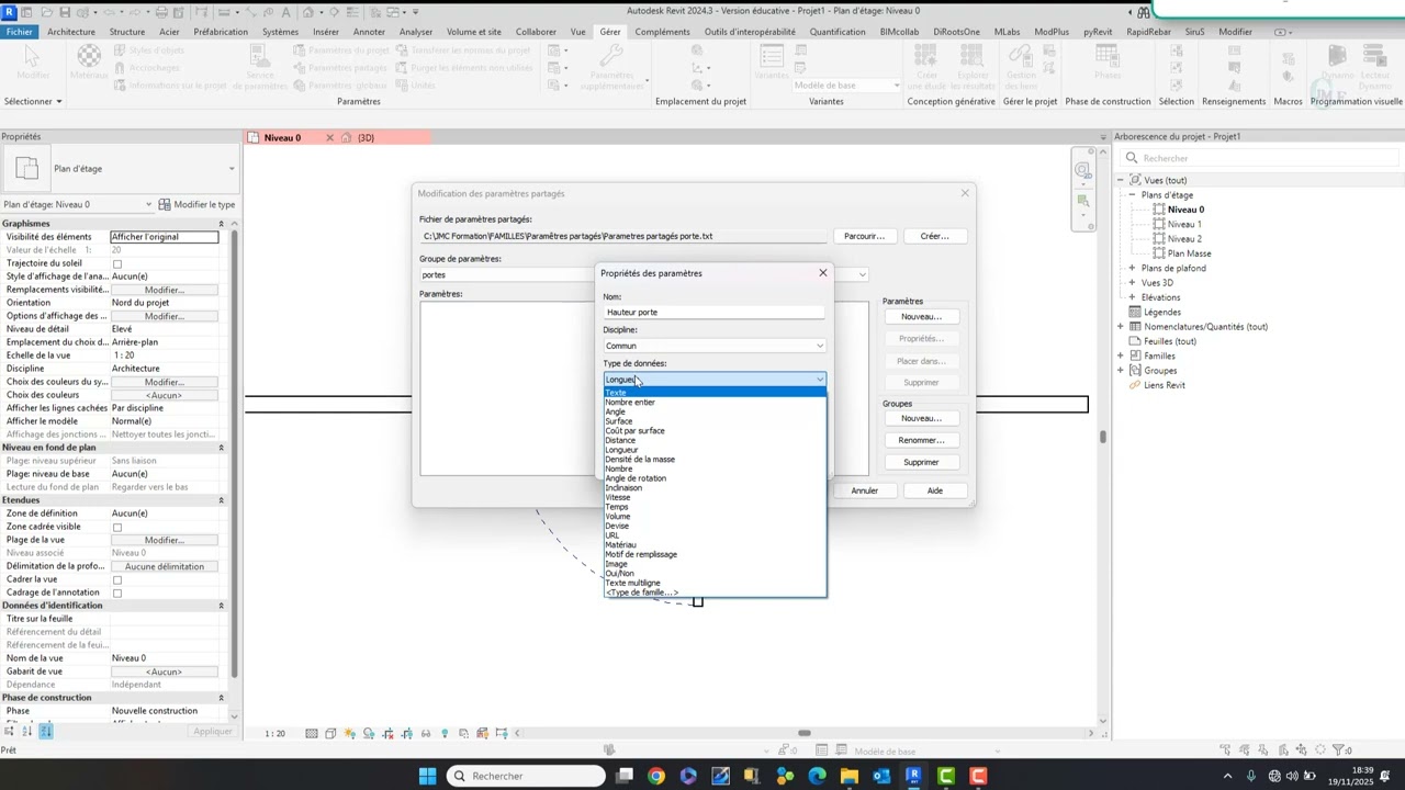 Paramètres partagés et paramètres de projet