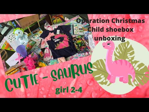 Operation Christmas Child shoebox unboxing for a girl aged 2-4 years - cute, girlie dinosaur theme