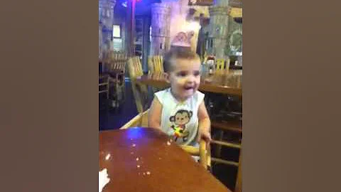 Livi acting up in the restaurant