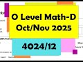 O Level Mathematics - D Paper 1 4024/12 Oct/Nov 2025
