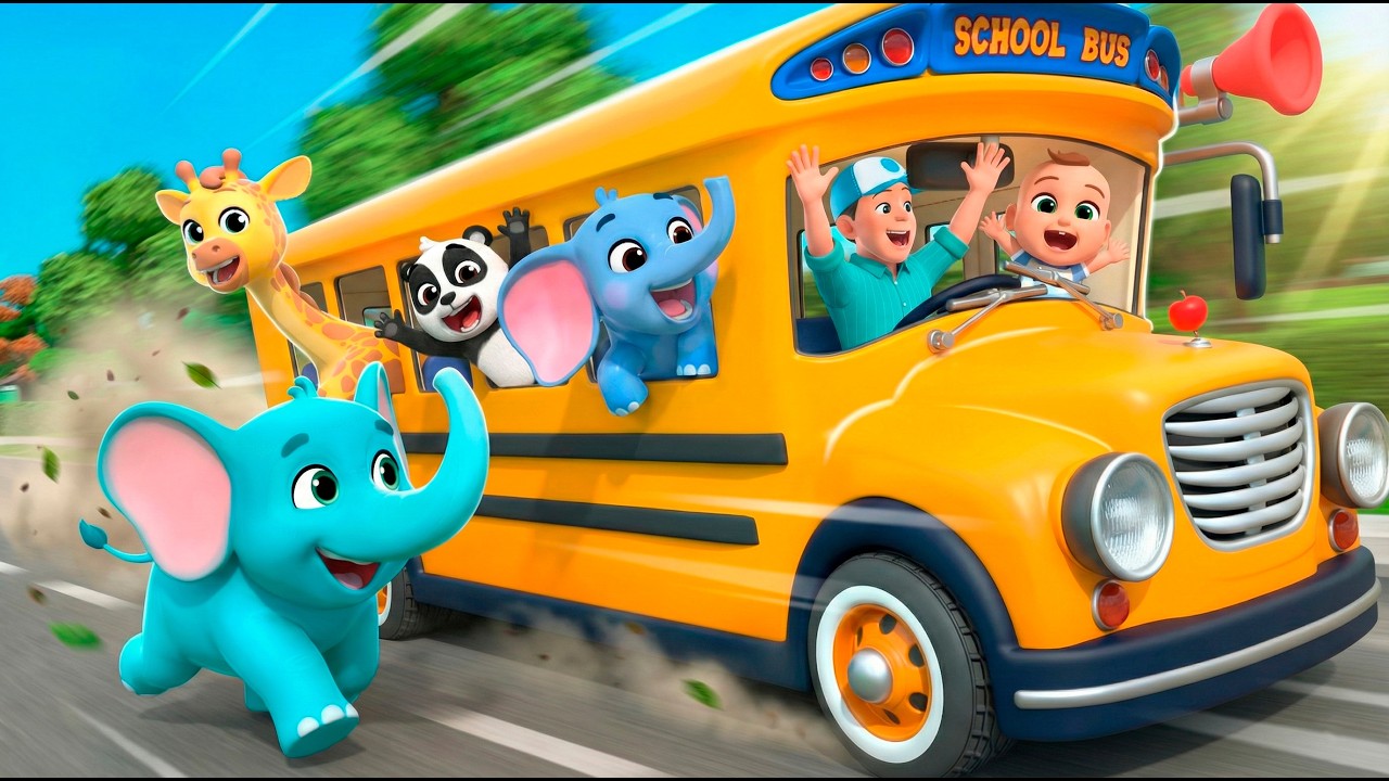 Wheels on the Animals School Bus 🦁 Almama Nursery Rhymes