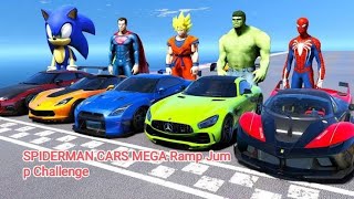 SPIDERMAN McQueen Ramp Challenge JUMP ! SUPERHERO HULK IronMan Goku Mack Truck Disney Cars  3 GTA V