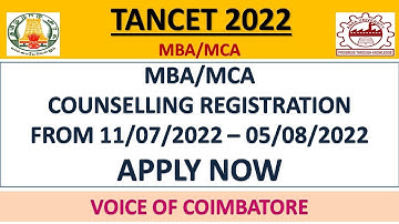 TANCET 2022| MBA MCA COUNSELING REGISTRATION BEGINS | APPLY NOW | VOICE OF COIMBATORE