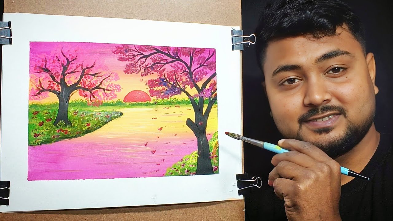 ASMR - Blossom Sunset Painting ( Bob Ross Style ) 🫶🏻🎨🧑‍🎨